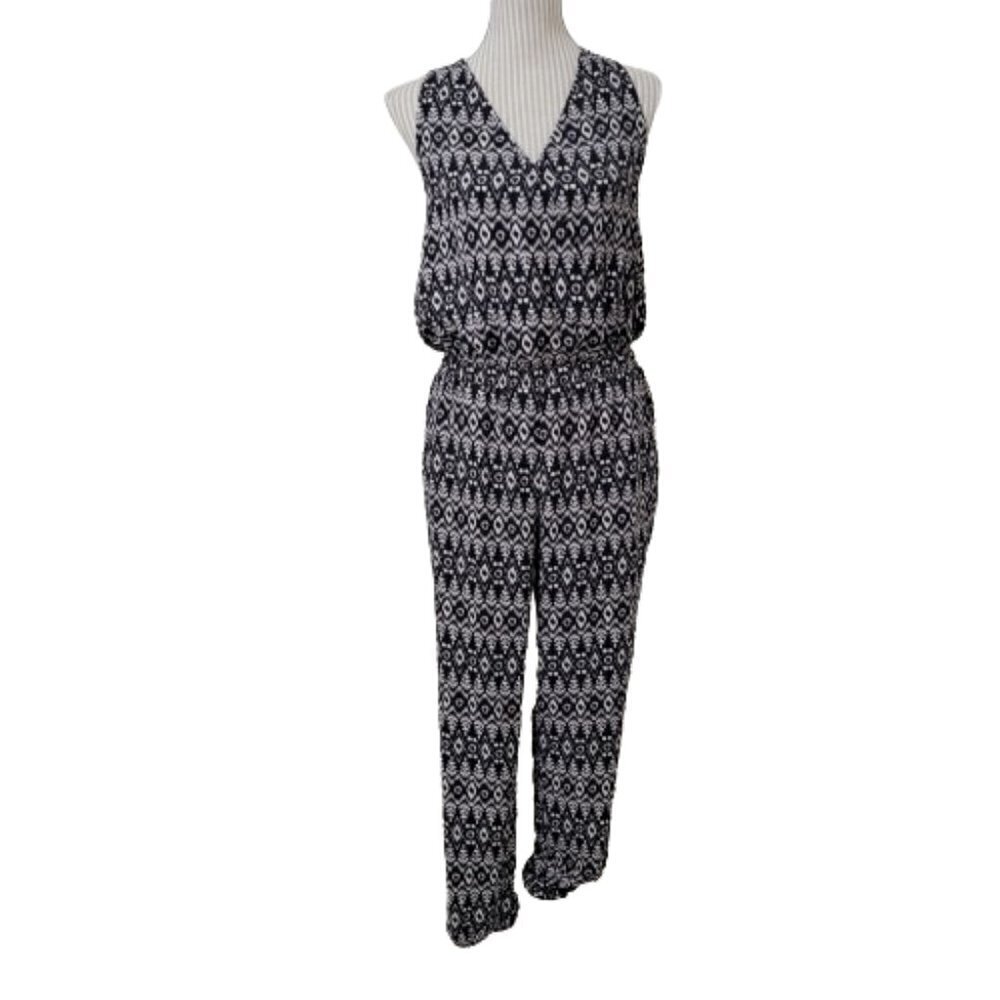 Loft Size S Sleeveless Dark Dark Navy Blue and Cream Tribal Print Jumper, EUC